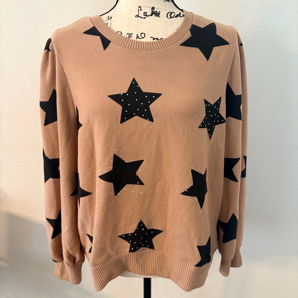 Star Patterned Tan Sweater Love+Luxe  Large